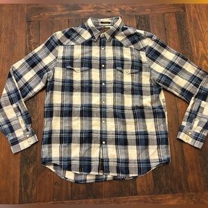 Lucky Brand Navy and Cream Plaid Shirt